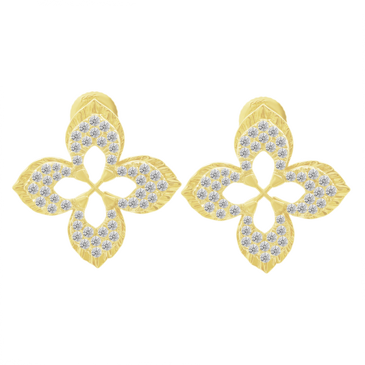 0.20Ctw 14K Yellow Gold Diamond Flower Stud Earrings