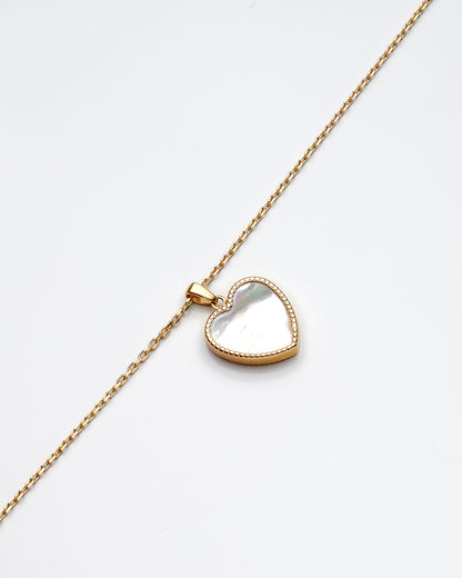14K Yellow Gold Mother Of Pearl Heart Necklace 16In 2.8Dwt