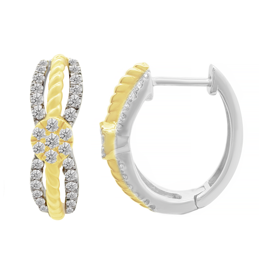 0.33Ctw 14K Two Tone Gold Diamond Hoop Earrings