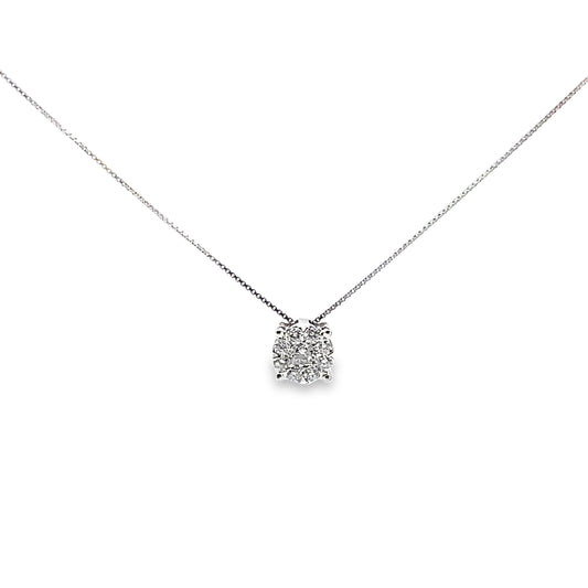 0.33Ctw 14K White Gold Diamond Box Link Necklace 18In 1.3Dwt