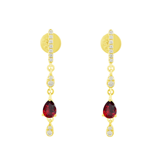 0.15Ct Dia 0.45Ct Ru 14K Yellow Gold Drop Ruby Earrings 1.2Dwt