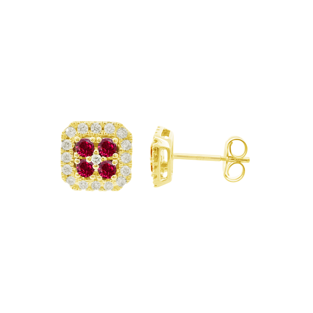 0.29Ctw Ruby & 0.21Ctw Diamond 14K Yellow Gold Stud Earrings 1.0Dwt