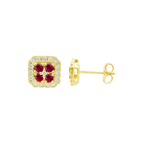 0.29Ctw Ruby & 0.21Ctw Diamond 14K Yellow Gold Stud Earrings 1.0Dwt