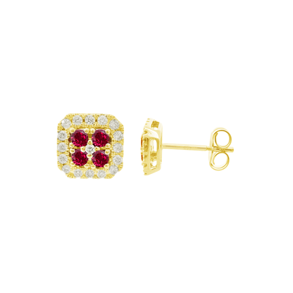 0.29Ctw Ruby & 0.21Ctw Diamond 14K Yellow Gold Stud Earrings 1.0Dwt