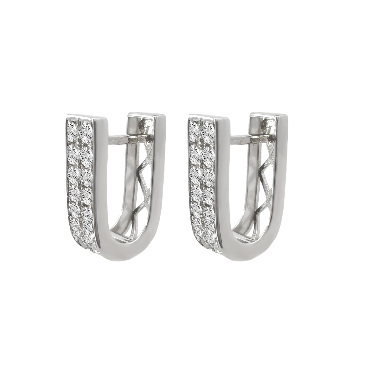 14K White Gold Cz Hoop Earrings 2.5Dwt