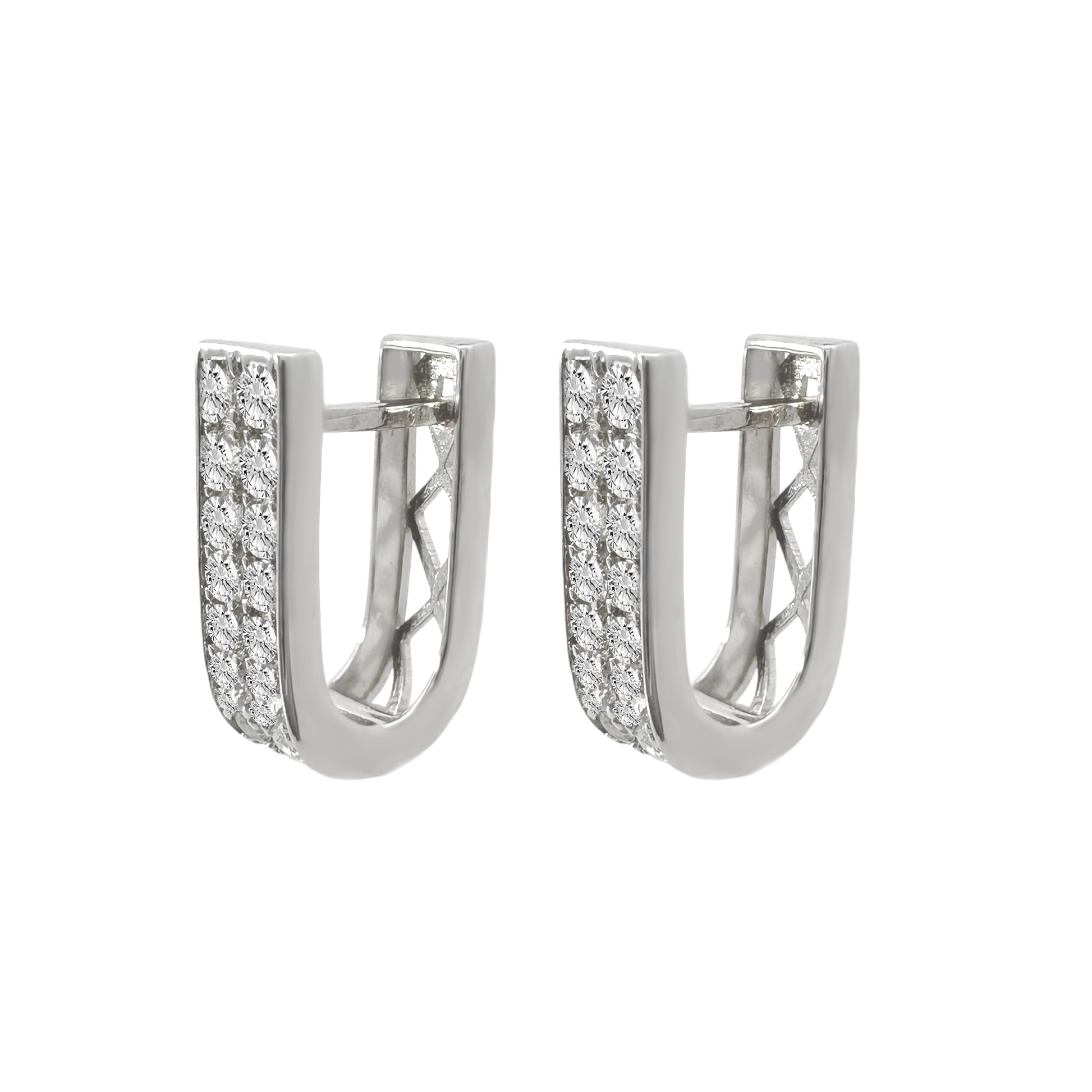 14K White Gold Cz Hoop Earrings 2.5Dwt