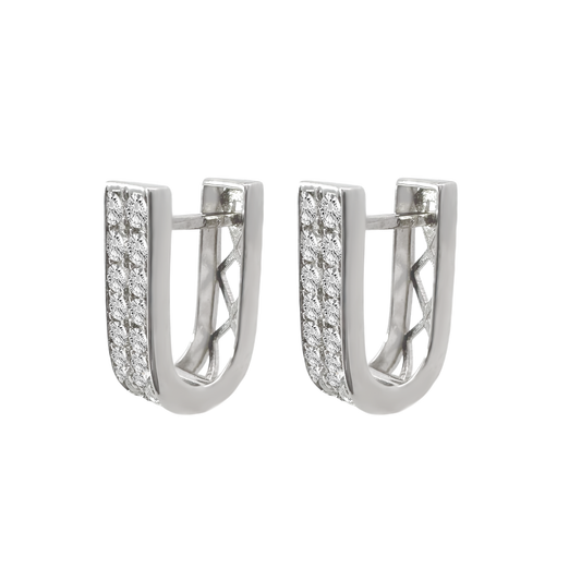14K White Gold Cz Hoop Earrings 2.5Dwt