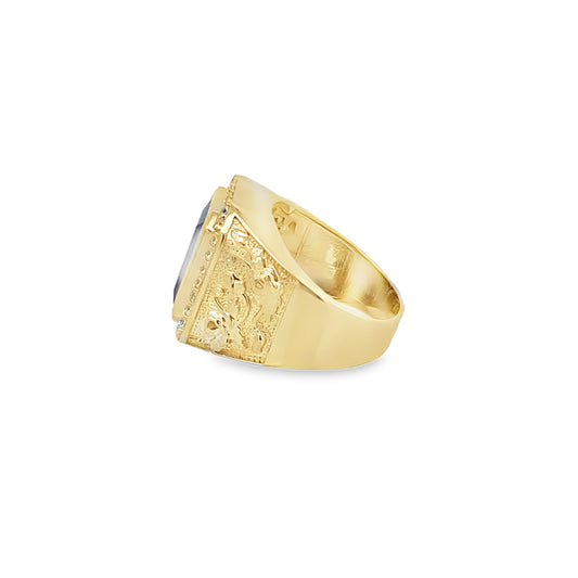 10K Yellow Gold Dark Blue Stone &Cz Mens Ring Size 12 11.9Dwt