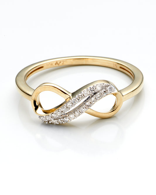0.10Ctw 10K Yellow Gold Diamond Infinity Ring Size 7 1.1Dwt