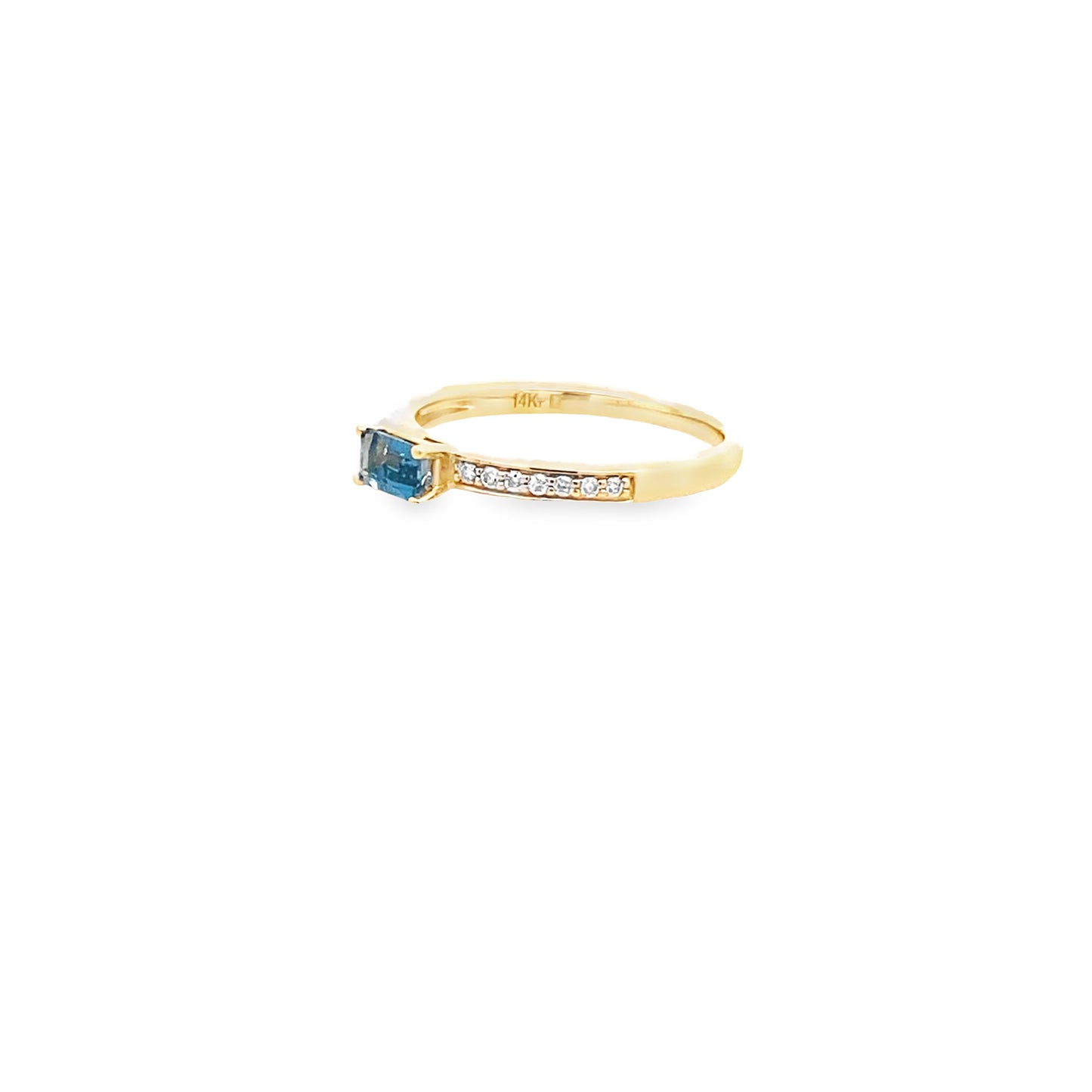 0.10 Ctw Diamond & 0.36 Ctw London Blue Topaz 14K Yellow Gold Ring Size 7 1.6Dwt
