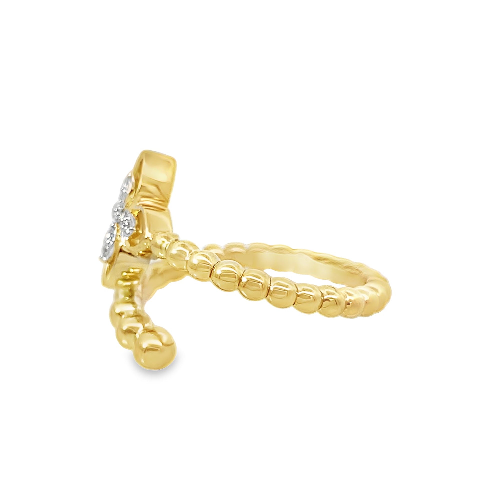 0.06Ctw Diamond 1.05Ctw Mother Of Pearl 14K Yellow Gold Flower Bypass Ring Size 7 1.2Dwt