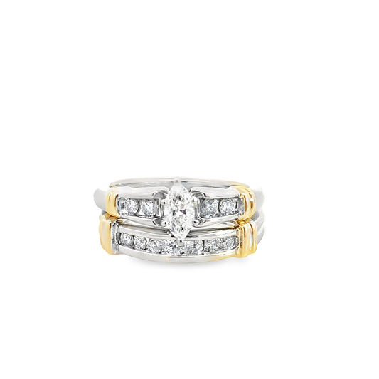 14K Two Tone Marquise Solitaire Diamond Bridal Size 7 5.2Dwt
