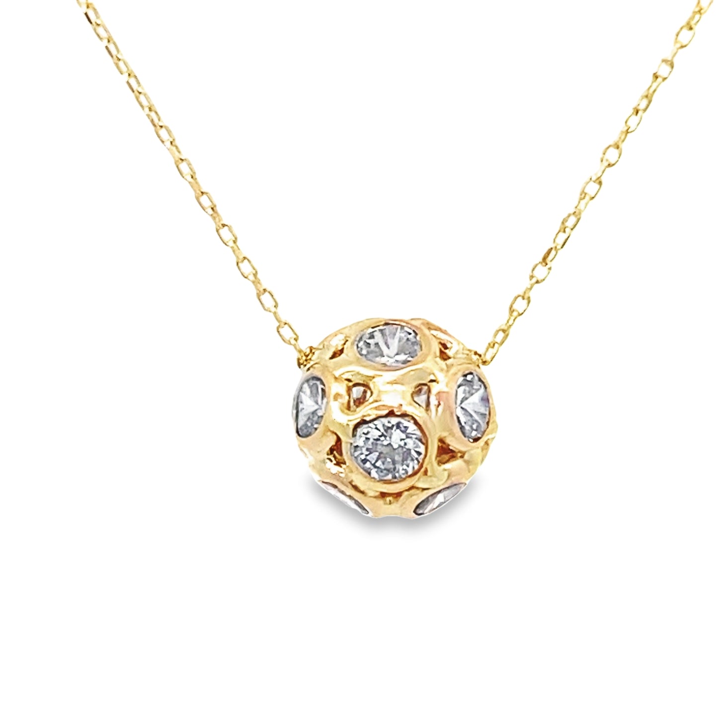14K Yellow Gold Ladies Cz Ball Necklace 18In
