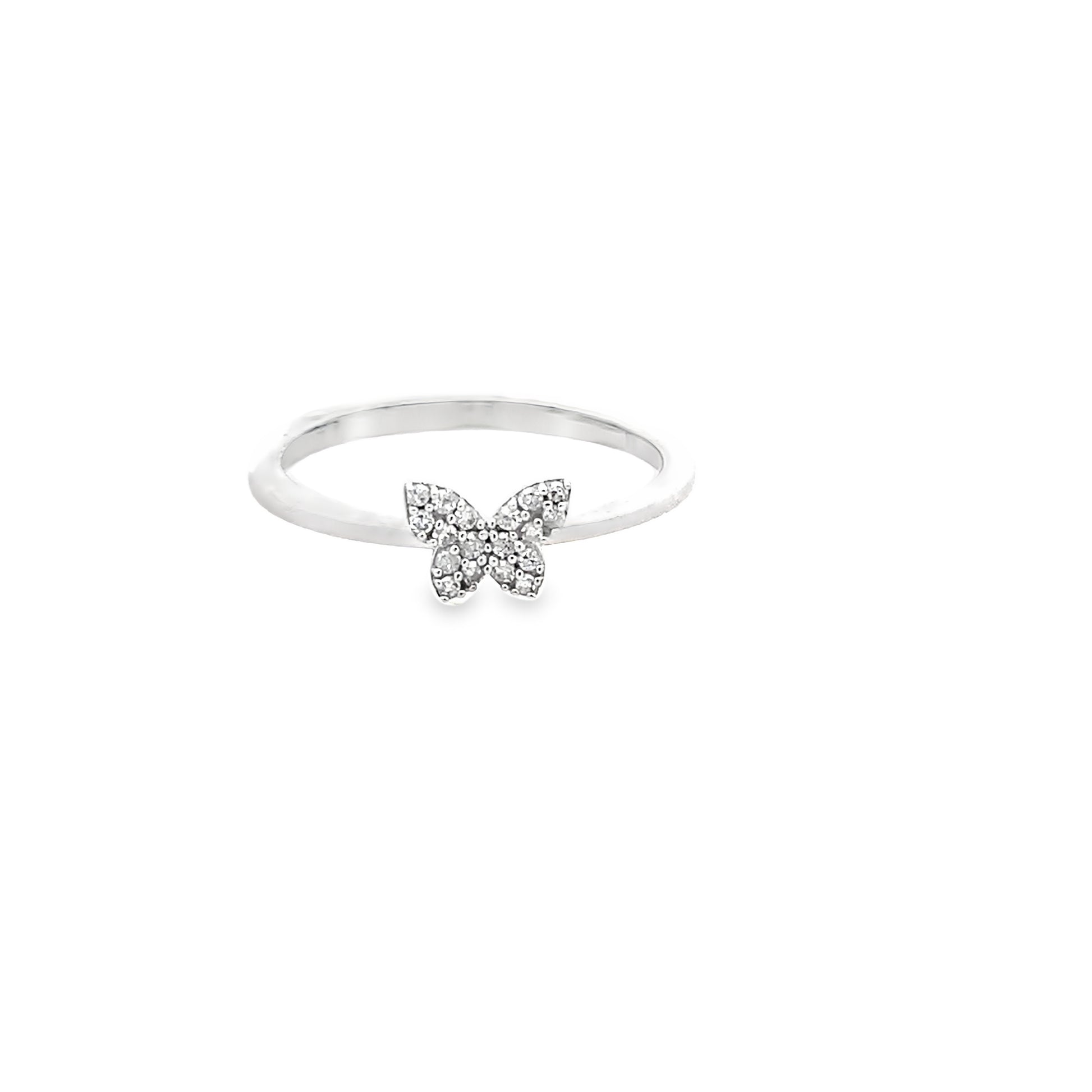 0.10Ctw 10K White Gold Diamond Butterfly Ring Size 7 1.1Dwt