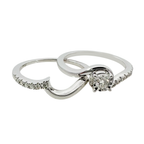 0.27Ctw 10K White Gold Diamond Wedding Set Ring Size 7 2.6Dwt