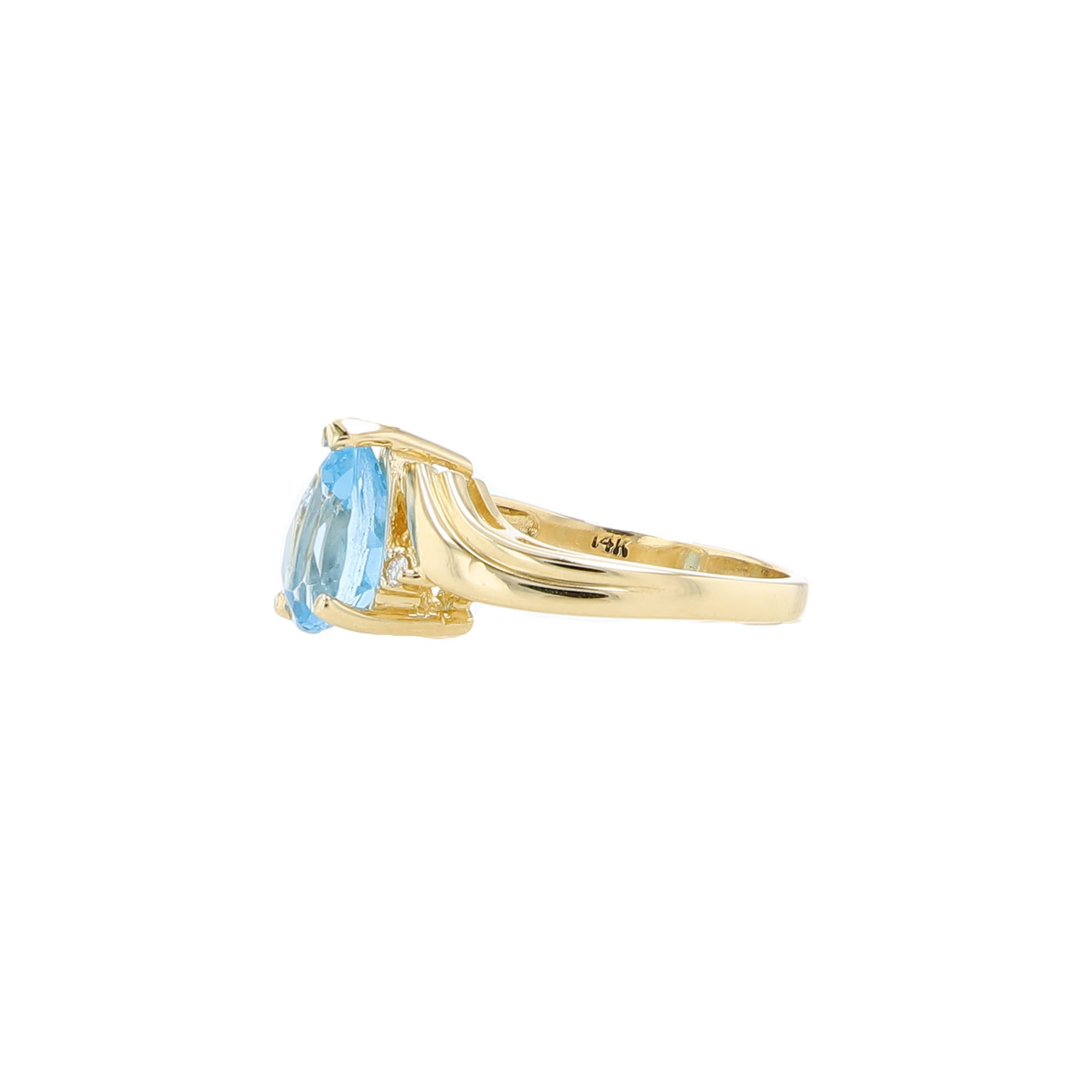 14K Yellow Gold Blue & Clear Stones Fashion Ring Size 6.5 2.6Dwt