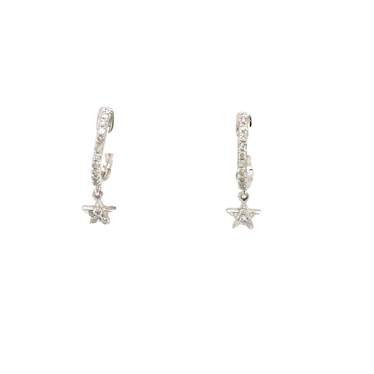 (Uj2)0.10Ctw 14K White Gold Diamond Star Huggie Earrings 0.7