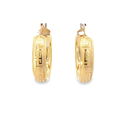 14K Yellow Gold Greek Key Hoop Earrings 2.4Dwt
