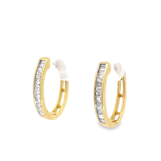 0.27Ctw 14K Yellow Gold Diamond Baguette Hoop Earrings