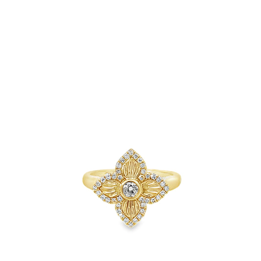 0.33Ctw 14K Yellow Gold Diamond Flower Ring Size 7 2.2Dwt