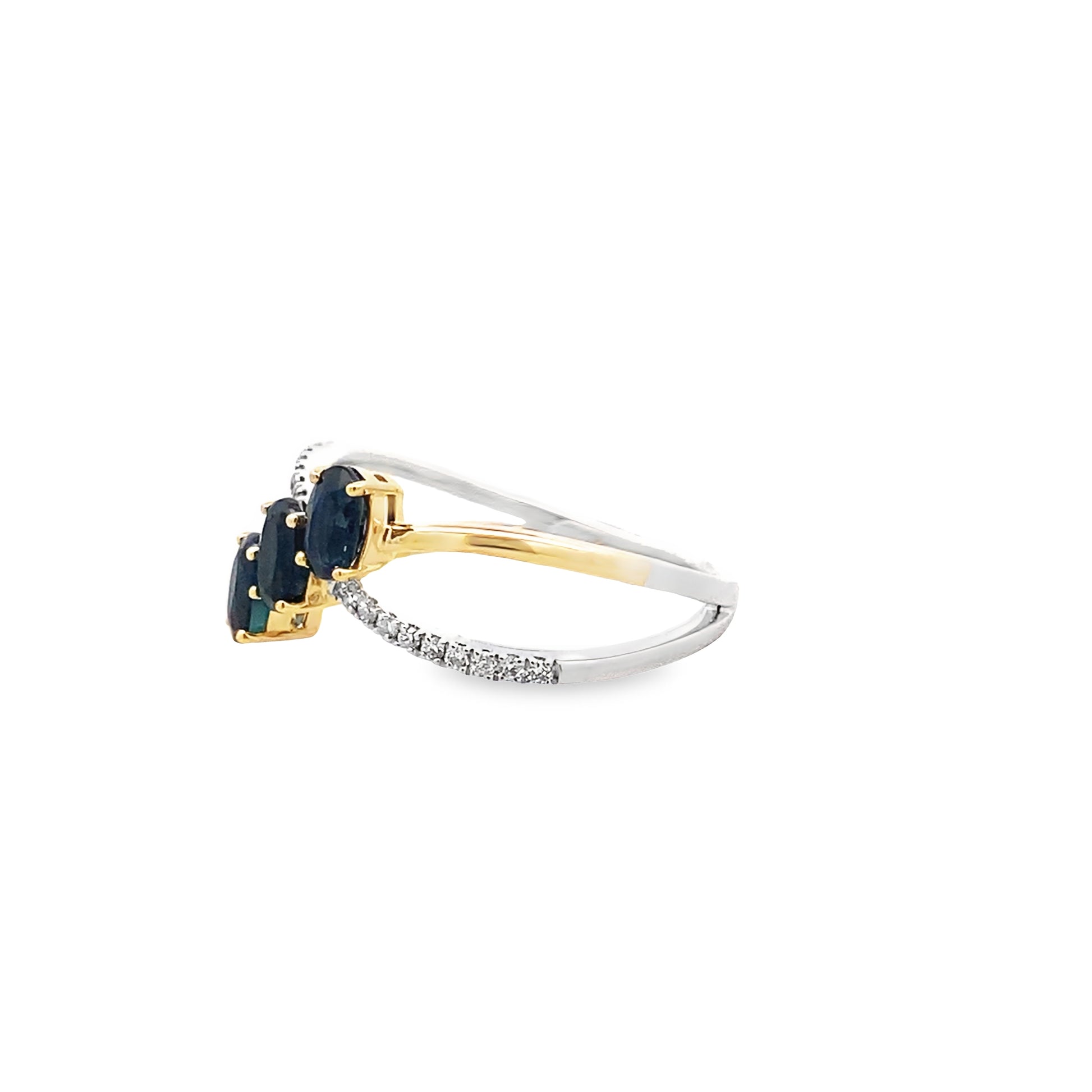 1.07Ctw Saov/0.09Ctw Dird 14K Two Tone Gold Dia & Sapphires Ring Size 7 1.7Dwt