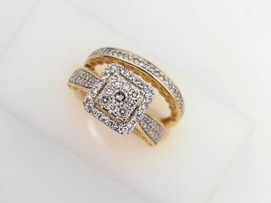0.75Ctw 14K Yellow Gold Square Diamond Bridal Set Size 7 3.3