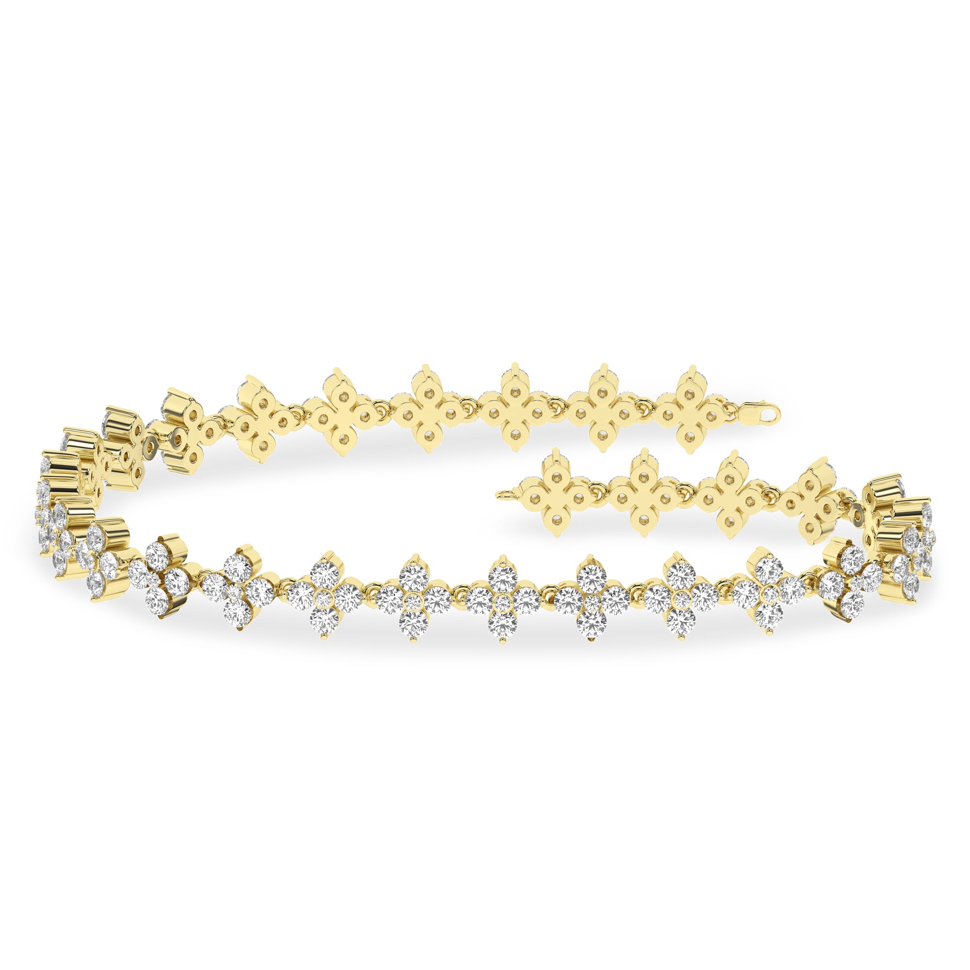 3.00Ctw 14K Yellow  Gold Lab Grown Diamond Petal Tennis Bracelet 7In Igi Certified