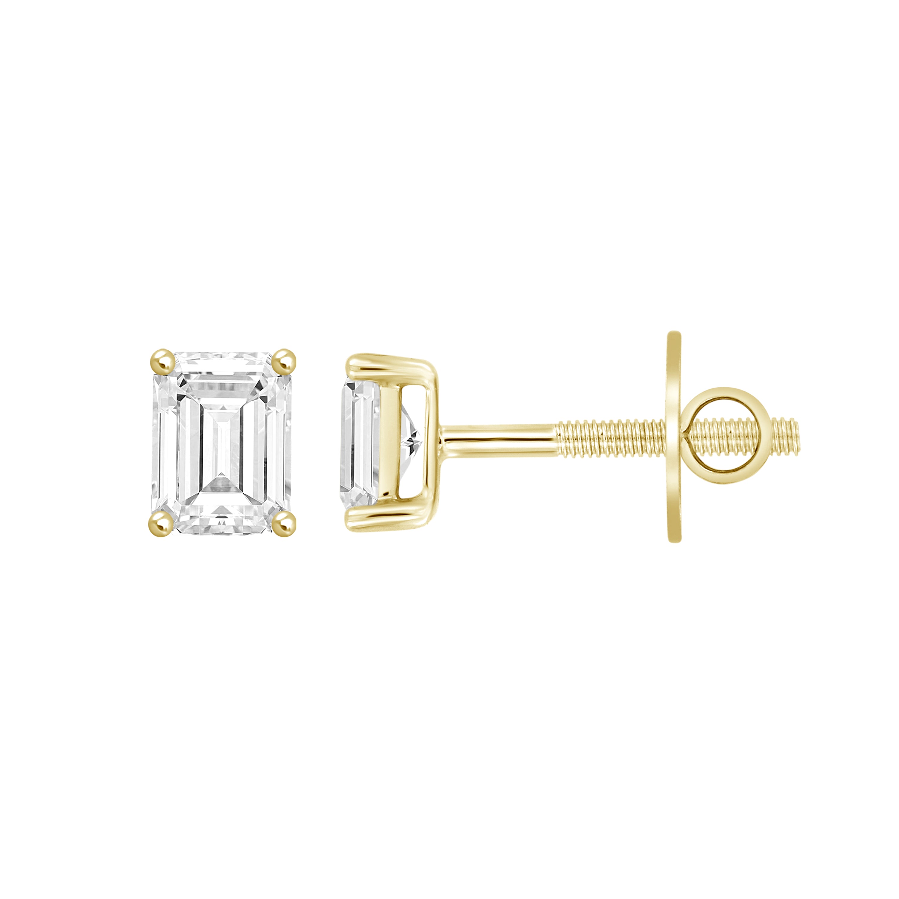 2.0Ct 14K Yellow Gold Lab Grown Diamond Solitaire Stud Earrings 1.0Dwt
