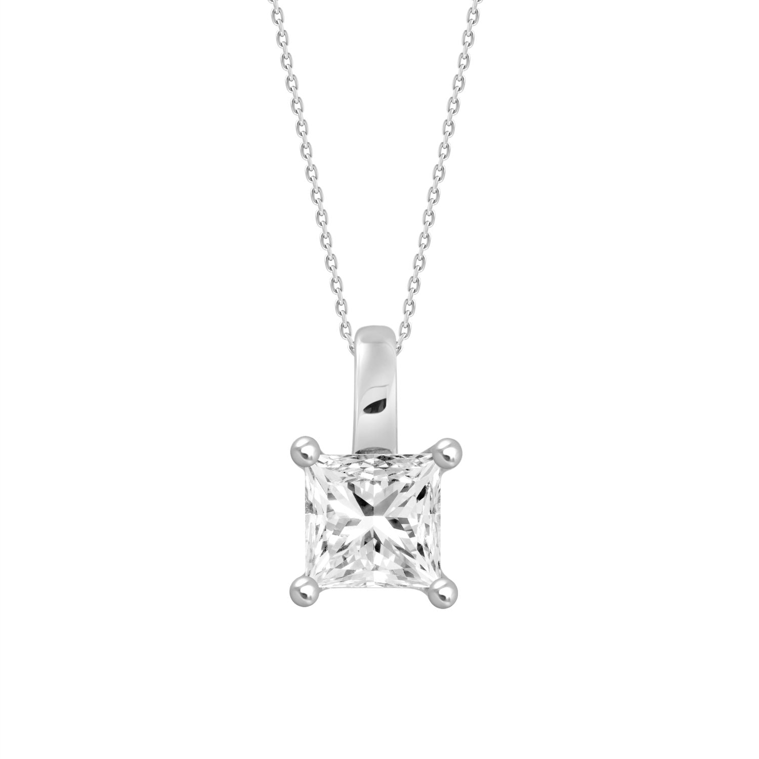 2.00Ct 14K White Gold Sq Lab Grown Diamond Solitaire Pendant/Necklace 18In 1.9Dwt