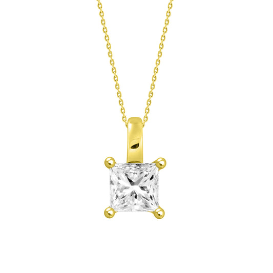 1.50Ct 14K Yellow Gold Sq. Lab Grown Diamond Solitaire Pendant/Necklace 18In 1.8Dwt