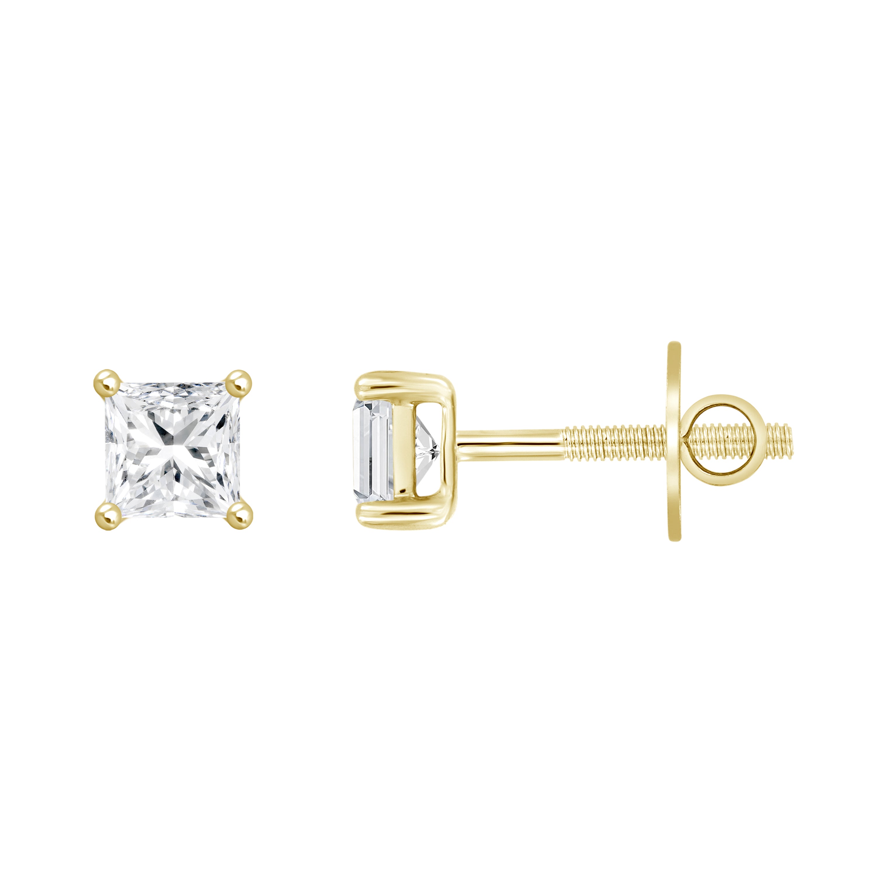 2.0Ct 14K Yellow Gold Lab Grown Solitaire Stud Earrings 0.9Dwt