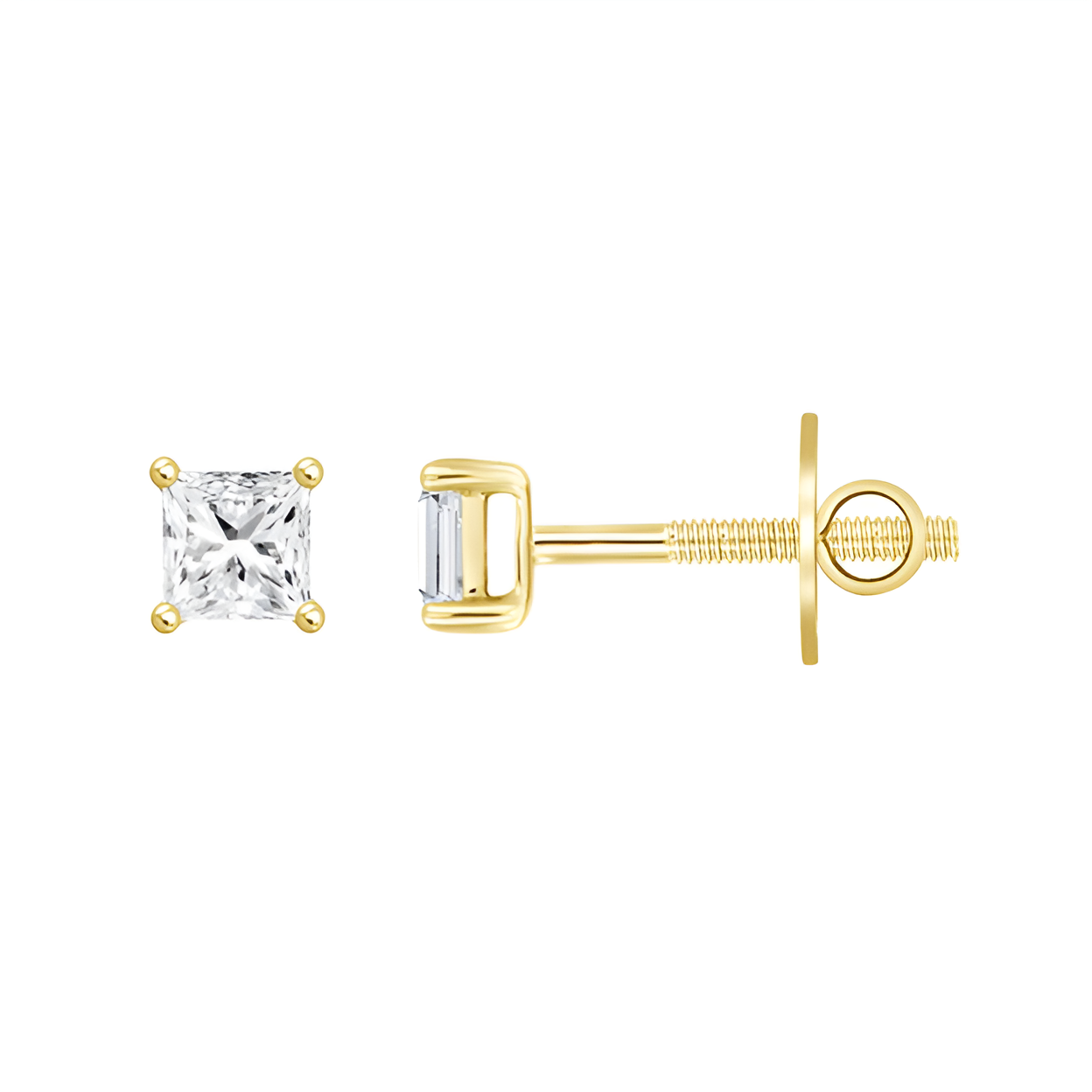 3.0Ct 14K Yellow Gold Lab Grown Diamond Solitaire Stud Earrings 1.5Dwt