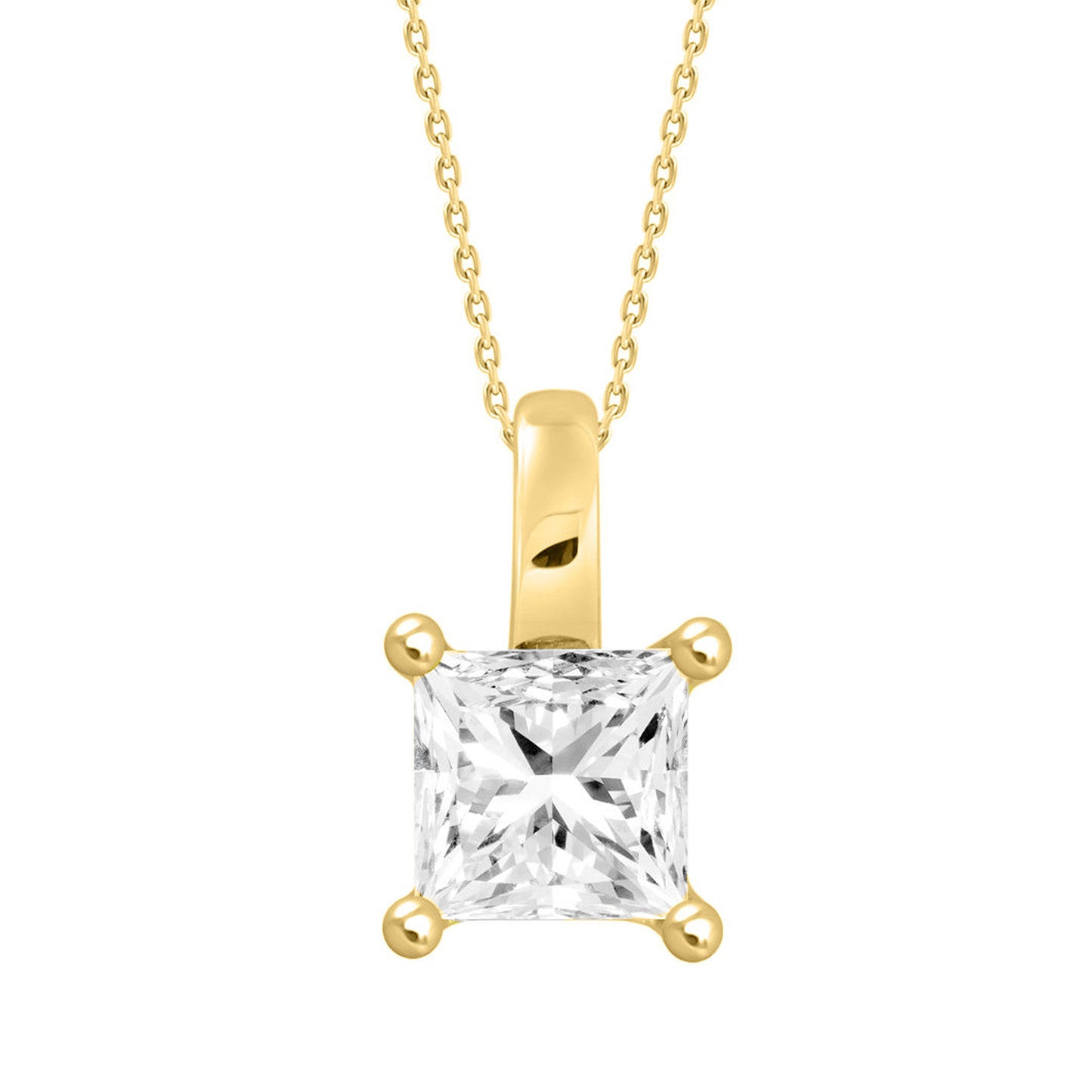 1.00Ct 14K Yellow Gold Sq Lab Grown Diamond Solitaire Pendant/Necklace 18In 1.6Dwt