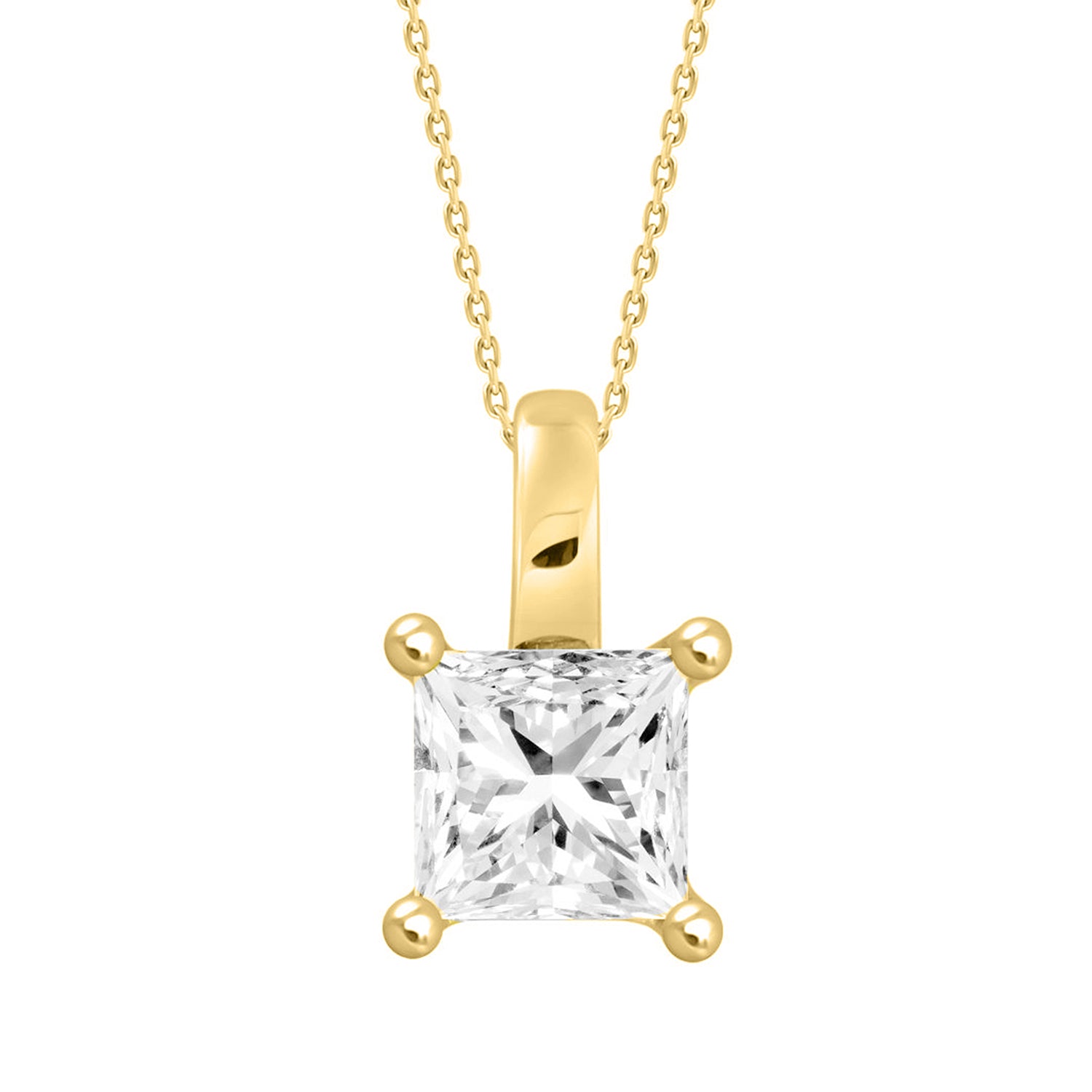 1.00Ct 14K Yellow Gold Sq Lab Grown Diamond Solitaire Pendant/Necklace 18In 1.6Dwt
