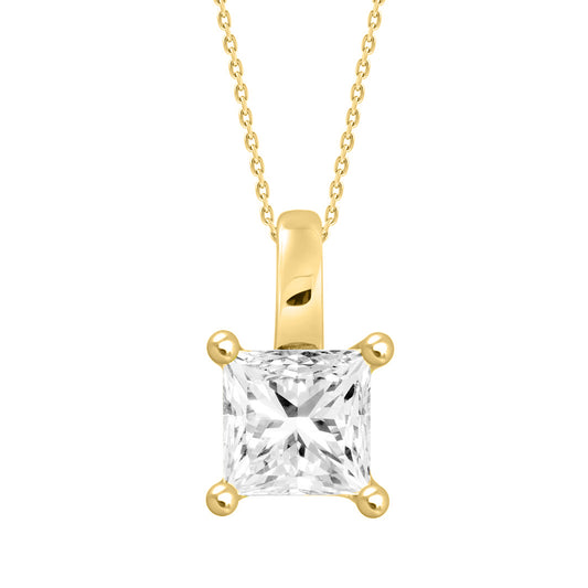 1.00Ct 14K Yellow Gold Sq Lab Grown Diamond Solitaire Pendant/Necklace 18In 1.6Dwt