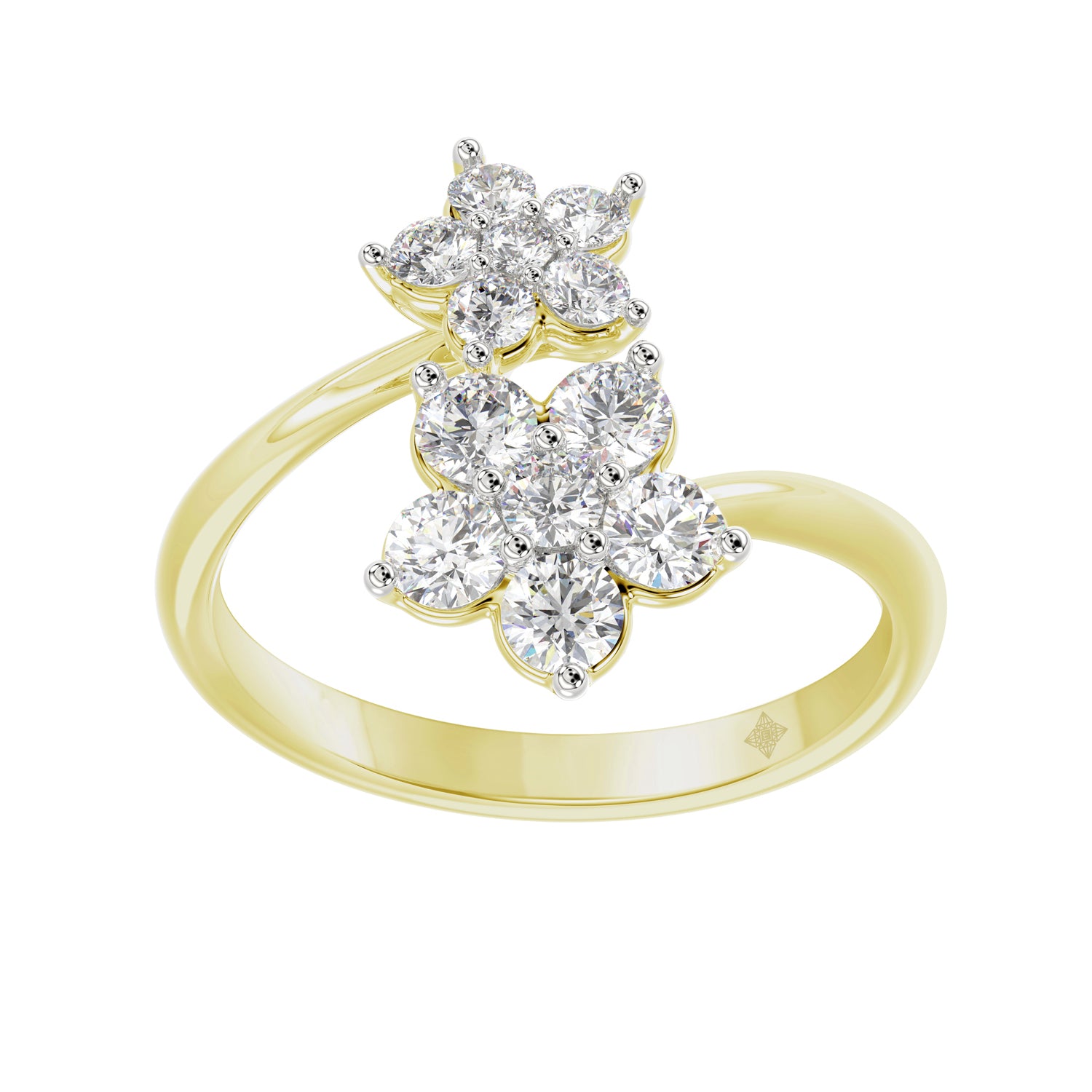 1.0Ct 14K Yellow Gold Lab Grown Diamond Flowers Fashion Ring Size 7 1.7Dwt