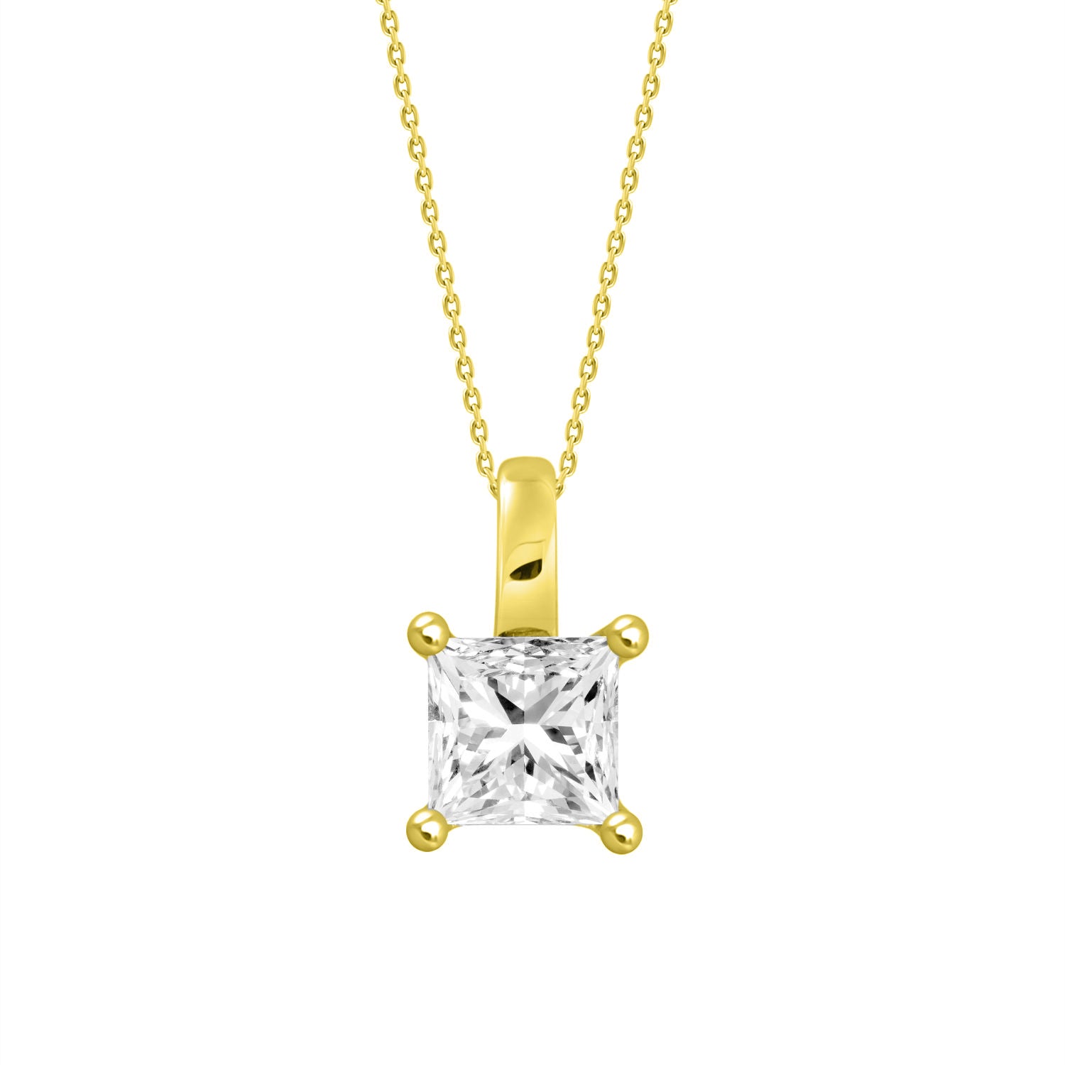 3.0Ct 14K Yellow Gold Lab Grown Solitaire Pendant Necklace 18In 2.2Dwt