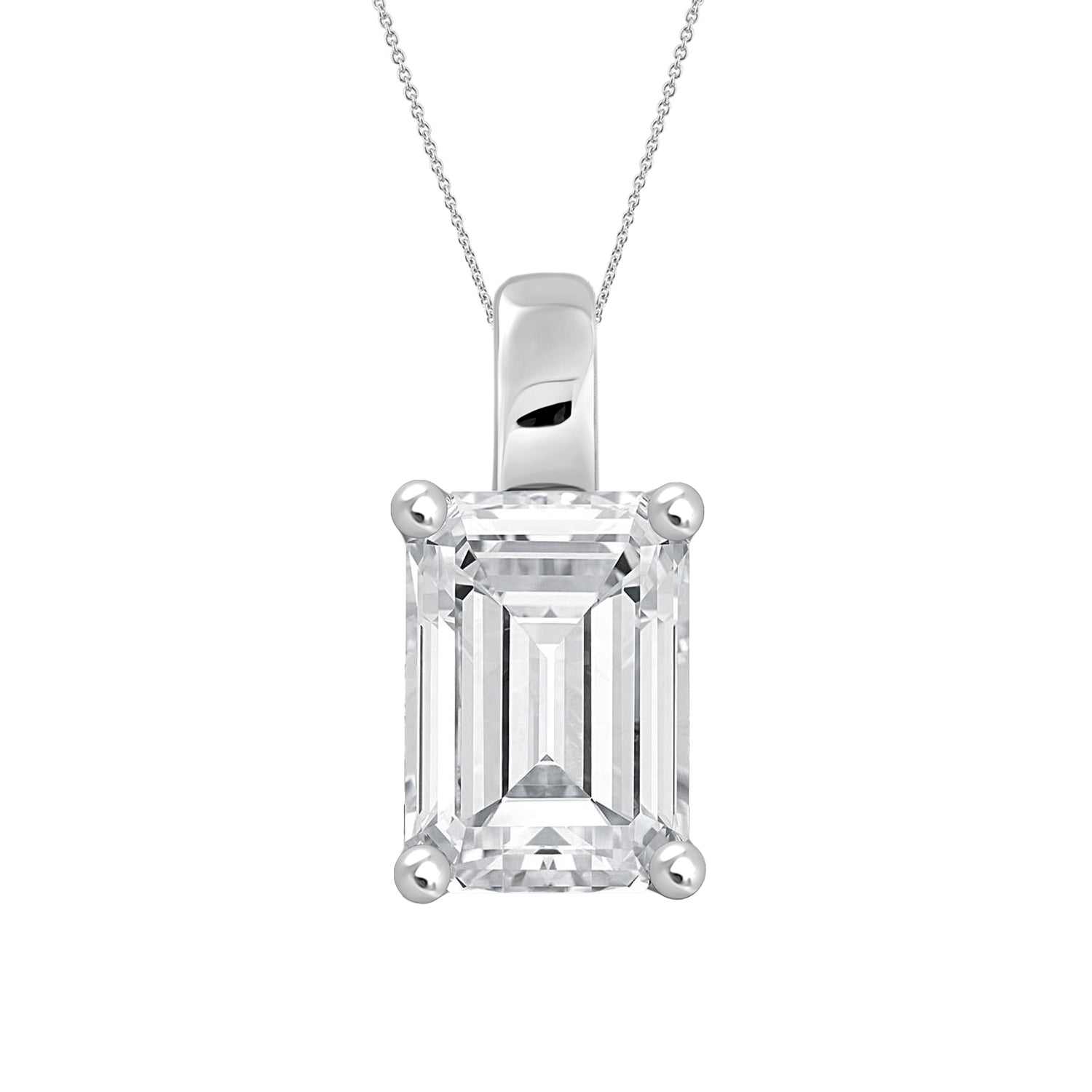 3.00Ct 14K White Gold Rect Lab Grown Diamond Solitaire Pendant/Necklace 2.2Dwt
