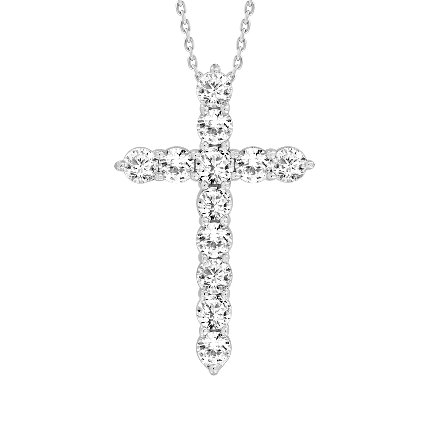 1.00Ctw 14K White Gold Lab Grown Diamond  Lobster Clasp Cable Link Cross Pendant/Necklace 18In 2.6Dwt