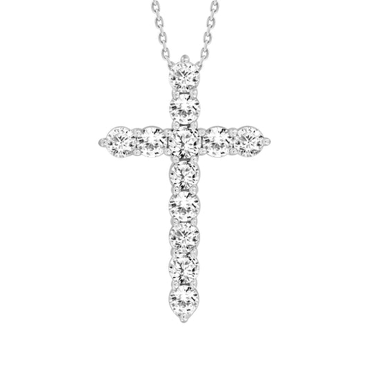 1.00Ctw 14K White Gold Lab Grown Diamond  Lobster Clasp Cable Link Cross Pendant/Necklace 18In 2.6Dwt