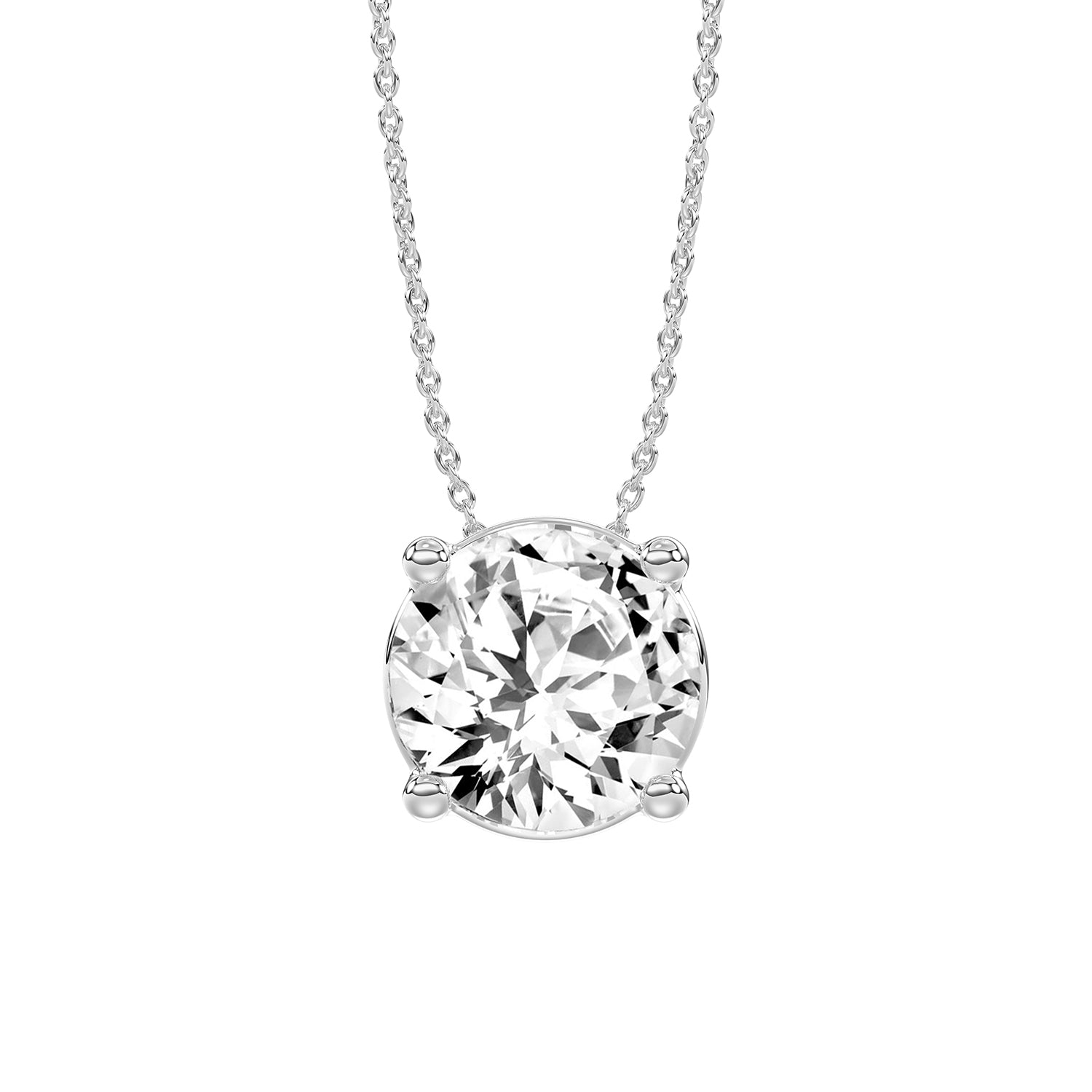 1.00Ctw 14K White Gold Rd Lab Grown Diamond Cable Link Solitaire Pendant/ Necklace 18In  1.6Dwt
