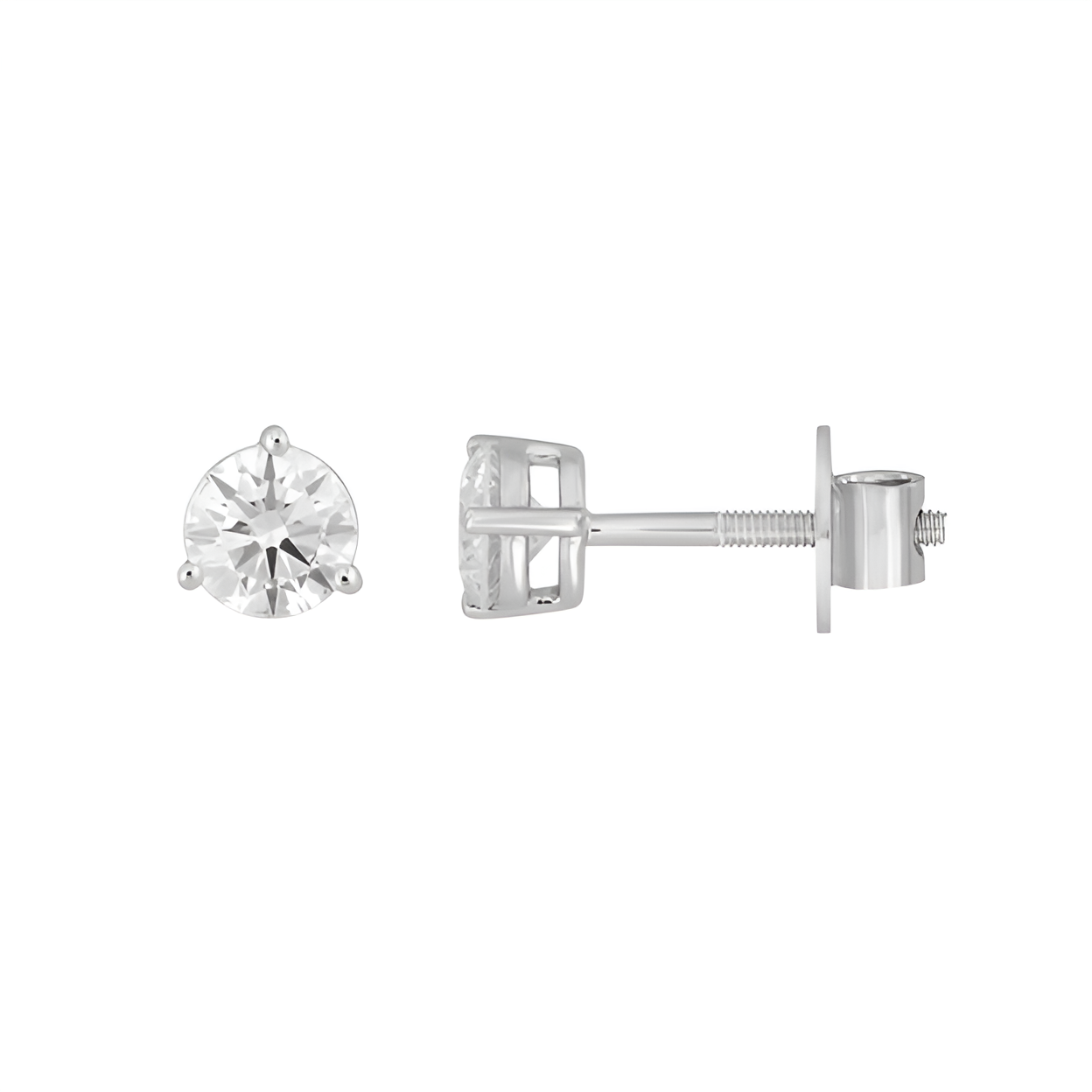 1.00Ct 14K White Gold Lab Grown Diamond Solitaire Earrings  0.7Dwt