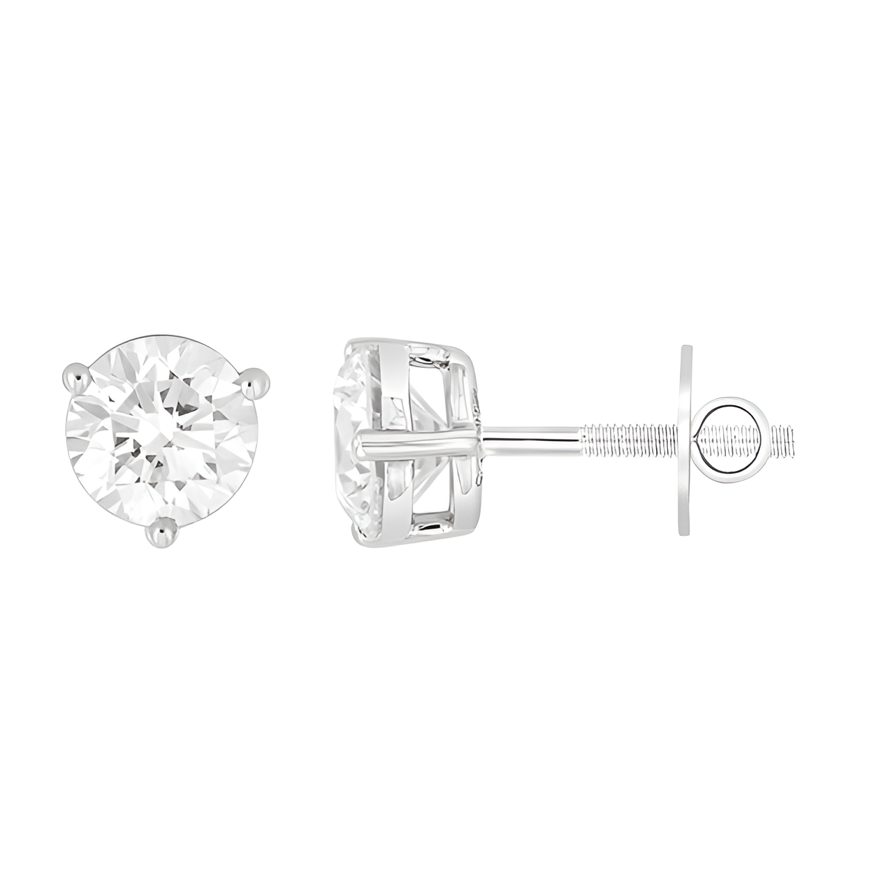 1.50Ctw 14K White Gold Round Lab Grown Diamond Solitaire 3-Prong Basket Stud Earrings 0.7Dwt