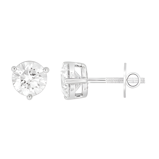 1.50Ctw 14K White Gold Round Lab Grown Diamond Solitaire 3-Prong Basket Stud Earrings 0.7Dwt