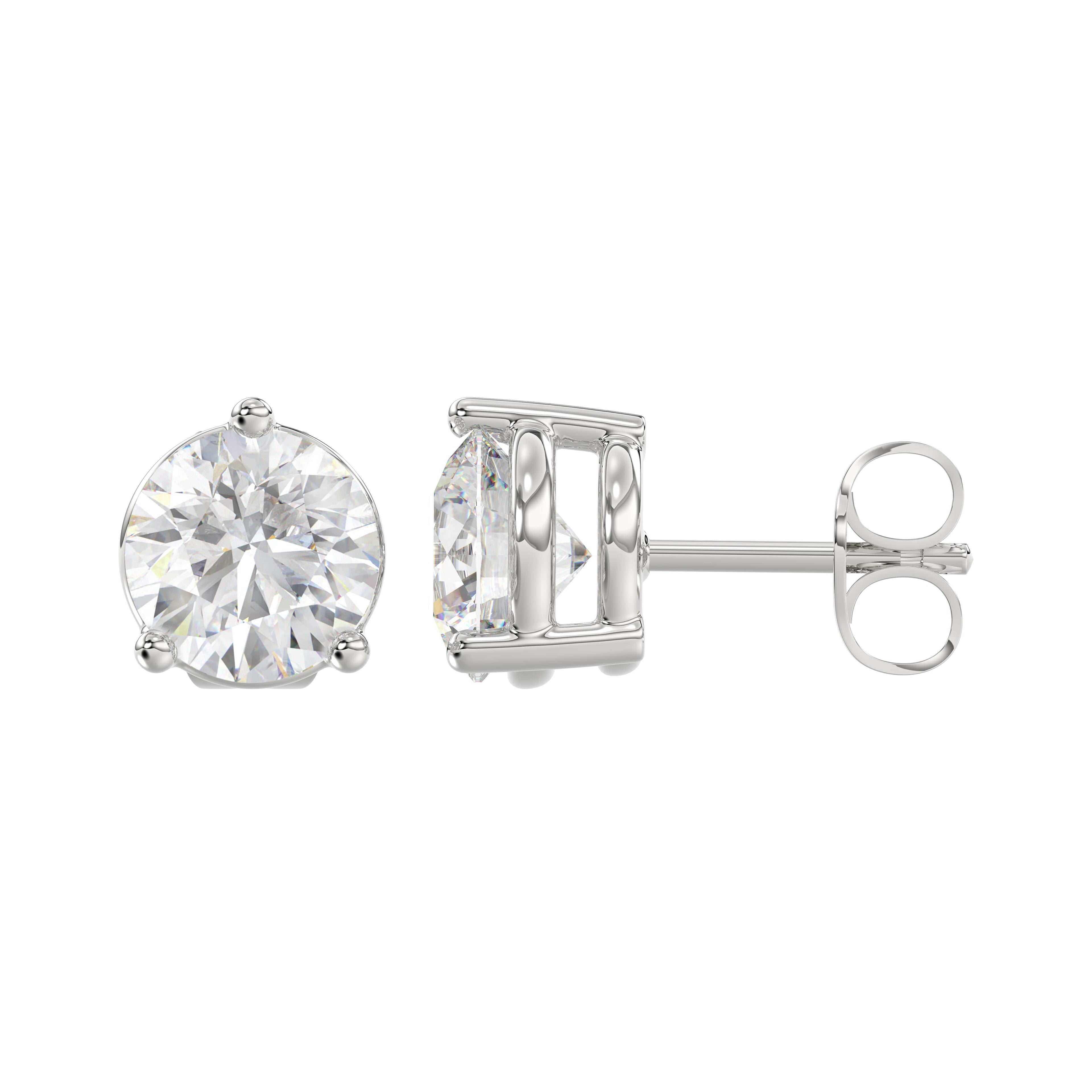 2.00Ctw 14K White Gold Round Lab Grown Diamond Solitaire 3 Prong Basket Stud Earrings