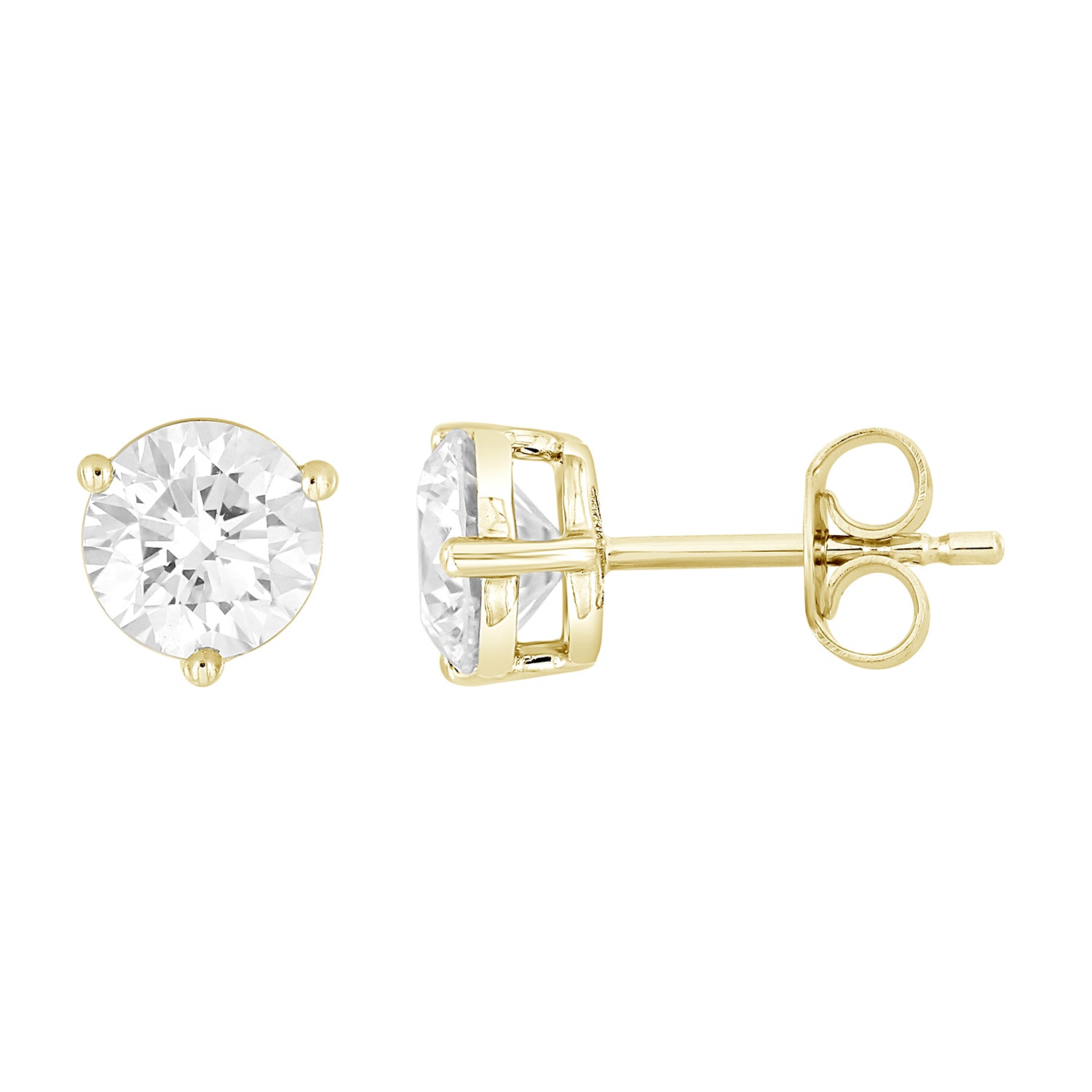 2.00Ctw 14K Yellow Gold  Round Lab Grown Diamond Solitaire 3 Prong Basket Stud Earrings  1.0Dwt
