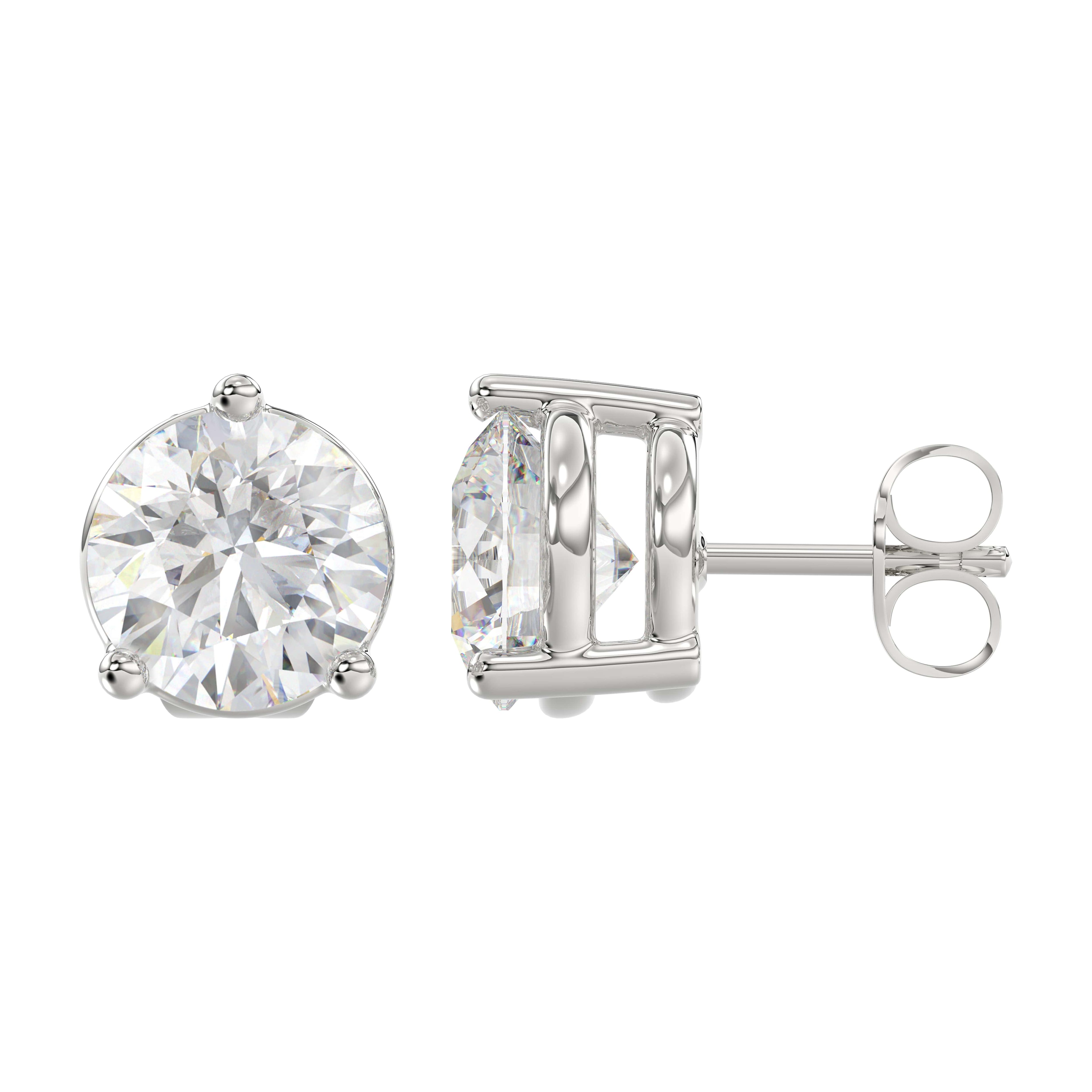 3.00Ctw 14K White Gold Round Lab Grown Diamond 3-Prong Basket Solitaire Stud Earrings 1.2Dwt Igi Certified
