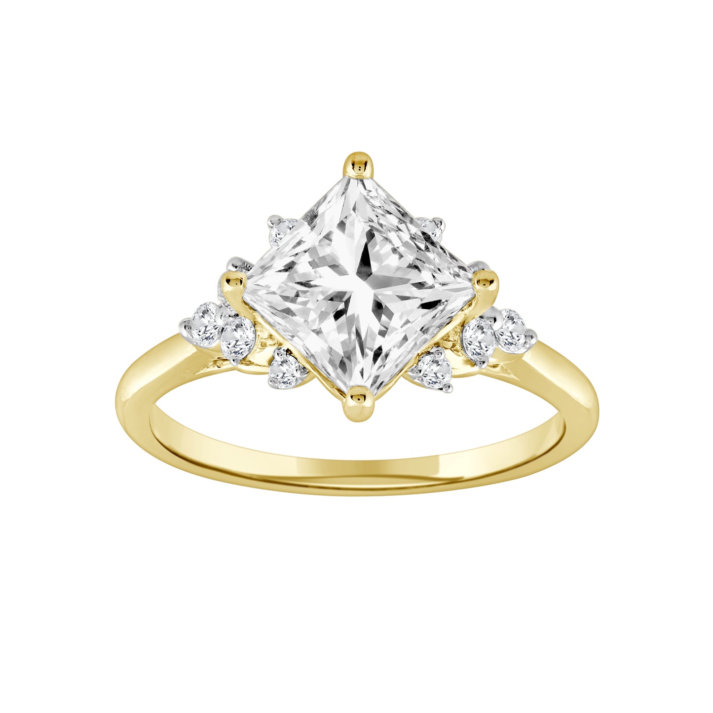 2.50Ctw 14K Yellow Gold Princess Cut Lab Grown Diamond  Engagement Ring Set Size7 3.1Dwt