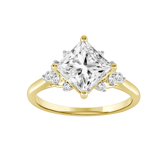 2.50Ctw 14K Yellow Gold Princess Cut Lab Grown Diamond  Engagement Ring Set Size7 3.1Dwt