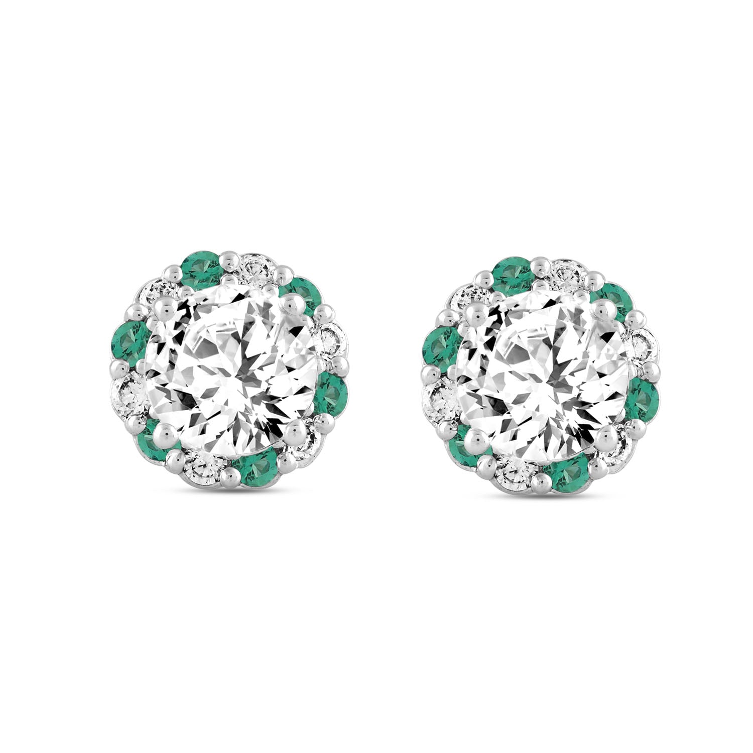 2.50Ct 14K White Gold Lab Grown Emerald & Diamond Stud Earrings 1.7Dwt